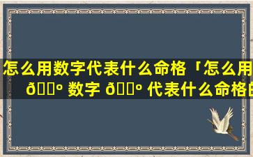 怎么用数字代表什么命格「怎么用 🐺 数字 🌺 代表什么命格的人」